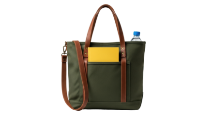 Isolated Stylish modern tote bag with shoulder strap featuring useful pockets and sturdy construction