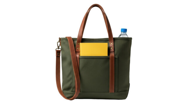 Isolated Stylish modern tote bag with shoulder strap featuring useful pockets and sturdy construction