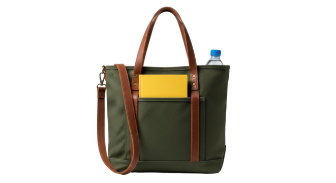 Isolated Stylish modern tote bag with shoulder strap featuring useful pockets and sturdy construction