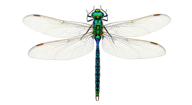 Isolated dragonfly illustration, vivid colors, shimmering insect, transparent wings, beautiful nature