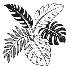 Contrasting Borders Pop Art Tropical Leaf Array