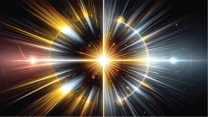 Abstract blue light burst explosion with glowing rays of bright energy shine like a supernova star flare in the universe © KHADIZA