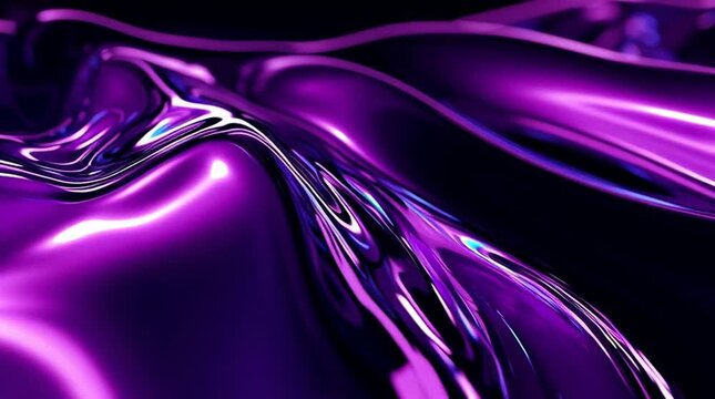 a glowing neon purple fluid droplet splitting into floating orbs above a black reflective plane, cinematic style