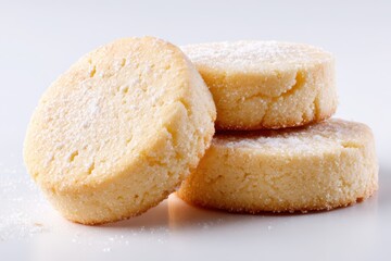 Fototapeta premium Softly lit trio of shortbread biscuits showcasing texture on a bright white background