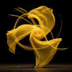 Long Exposure Motion of Yellow Fabric Swirl on Black Stage