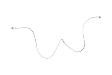 A white fabric-braided USB Type-C cable isolated on a transparent PNG. Ideal for concepts related to business technology, data transfer, connectivity and fast charging for modern devices.