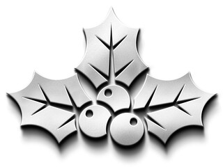 Shiny silver mistletoe holly leaves and berries decoration isolated