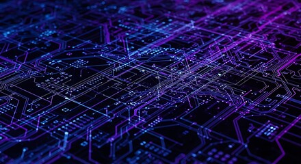 Abstract Futuristic Digital Circuit Board Network Grid Showing Data Flow and Technology Connectivity