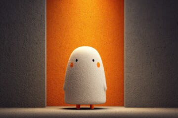 Cute Ghost Figure in a Lit Orange Niche