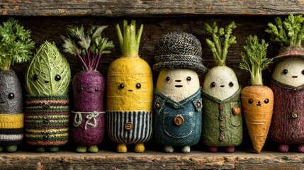 Cute Vegetable People Lined Up in a Wooden Box

Category Food