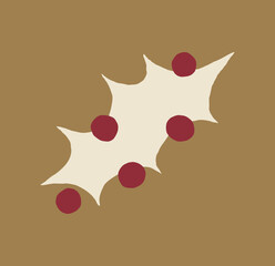 Holly leaf with berries. Ilex flat stylized illustration. Bold wobbly shapes. Playful, minimal Christmas element