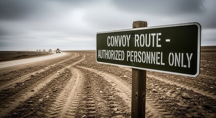 Convoy Route: Authorized Personnel Sign Directing a Military Convoy on a Desert Track