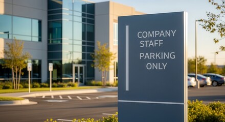 Corporate Parking Sign Outside Modern Building Denotes Staff Only Access and Restriction