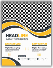 Modern business flyer template with abstract yellow and grey wave design, ideal for digital services and corporate promotion Vector