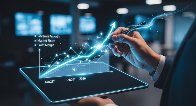 Strategic Business Growth Analysis on a Digital Tablet
