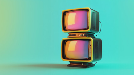 Vintage Retro TVs with Warm Gradient Screens on Teal Background