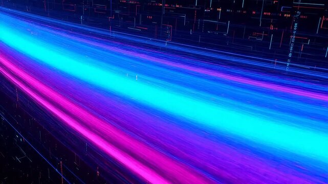 Abstract neon light streaks in digital space