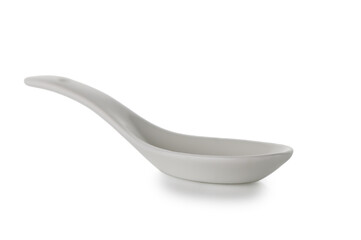 Minimalist White Ceramic Spoon on White Background