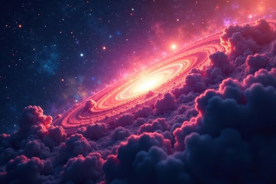 Cosmic dust clouds swirl around vibrant nebula, distant galaxy , astrophotography, stars, dark matter