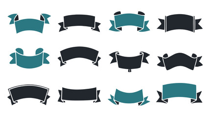 Collection different retro style ribbon banners labels arranged grid white background. Isolated transparent background ( include cut-out PNG file ).