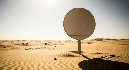 Desert Landscape with Sign Reflecting Sun and the Desolate Beauty the Environment