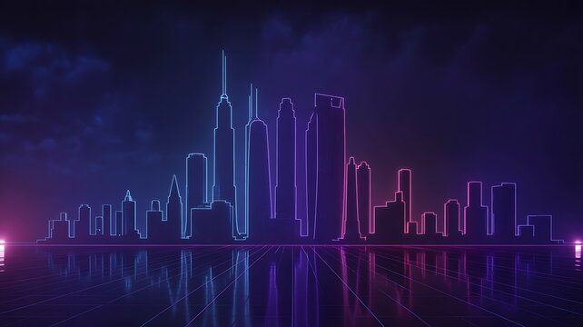 Futuristic Neon Cityscape at Night – Atmospheric Cyberpunk Skyscraper Landscape Photography
