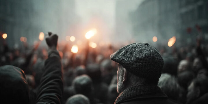 Supporters rally for far right nationalists demonstrating aggression and defiance in urban setting