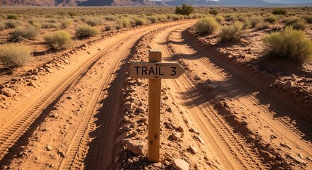 Desert Trail Marked With A Signpost Guide, Leading The Way To Adventures