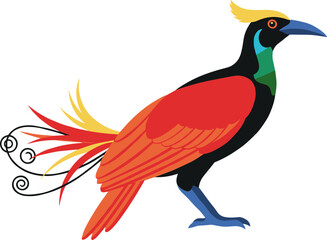 Flat Design Bird of Paradise Exotic Colorful Illustration Icon