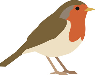 Minimalist Geometric Style Robin Bird Illustration Standing Profile View