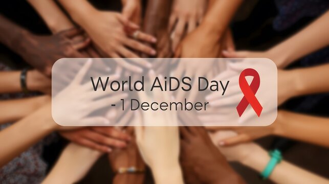 Woman holding blank sign with hands for WORLD AIDS DAY concept