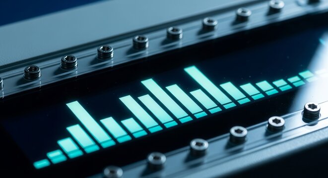 Digital Audio Spectrum Analyzer Displaying Vibrant Graphics and Visual Soundwave Signals