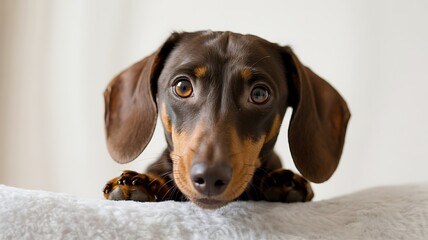 Chocolate and Tan Dachshund Close-Up Portrait on Soft Blanket