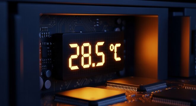Digital Display Showing Temperature Inside a Server Rack with Neon-Like Aesthetic