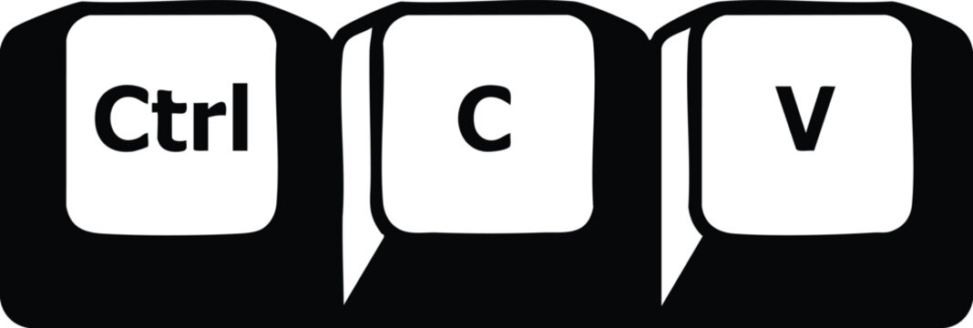 Keyboard keys Ctrl C V representing copy and paste computer shortcuts in simple black and white design