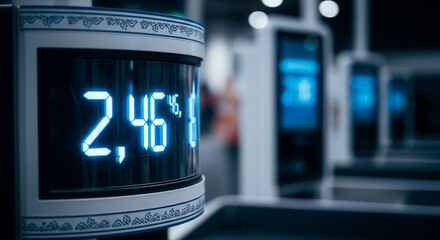 Digital Terminal Displaying Numbers in a Modern and Futuristic Environment Showing Data