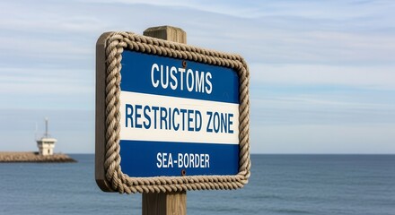 Customs Sign At Sea, Restricted Area, Coastal Border Security, Maritime Passage Regulations