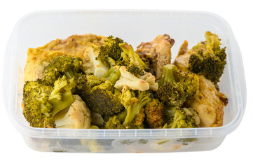 Roasted Chicken with Cauliflower in Plastic Container