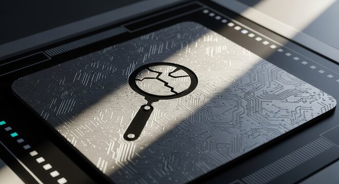 Digital Technology Broken Magnifying Glass Concept Of Search Analysis, Closeup View