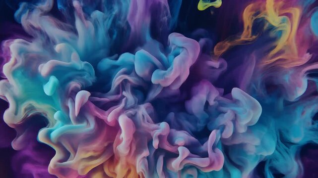 Vibrant Acid colored Ink Swirling in Abstract Zero gravity Dream