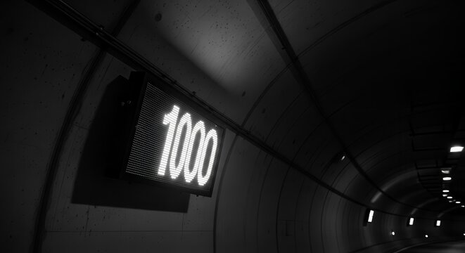 Digitally Illuminated Signage Displaying The Numerical Value Of 1000 In A Dark Tunnel