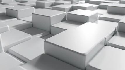 White boxes creating an abstract, modern atmosphere with uniformity and simplicity, perfect for commercial uses related to technology, data storage, or sleek office design, showcasing minimalism.