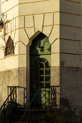 Traditional Oslo Architecture: Green Wooden Door Stone Facade