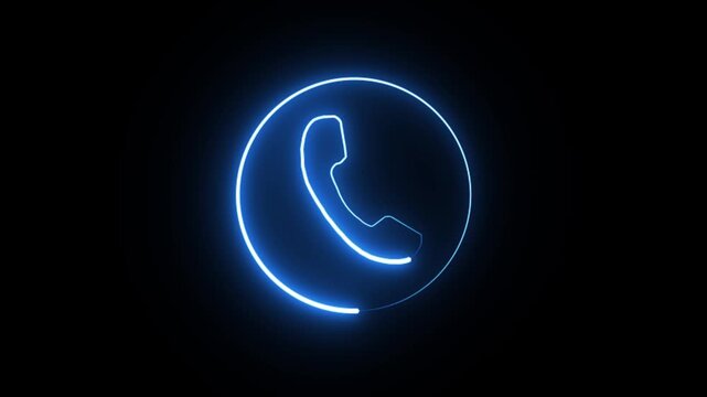 glowing neon phone call icon animation.call concept on mobile phone screen animation .  call isolated on black background motion video..
