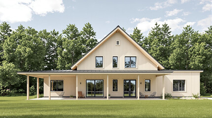 Large Two Story Wooden House with Covered Front Porch