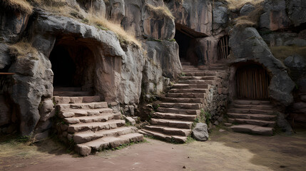 Obraz premium Cusco caves, ancient rock formations, natural stone interiors, textured walls, Peru landscape, travel and adventure photography