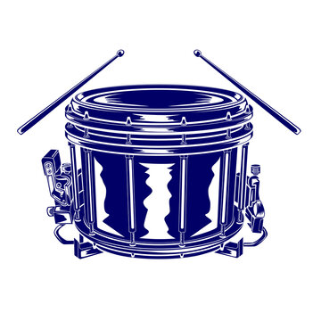 Detailed silhouette of a snare drum with drumsticks, perfect for music themes, marching band graphics, percussion artworks, event posters, and creative design assets.