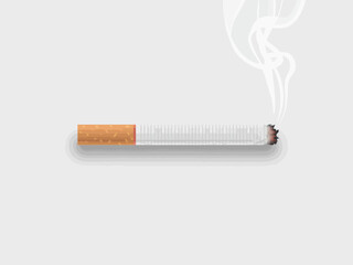 A highly detailed and realistic illustration of a cigarette resting on a plain white surface, showcasing the smoking concept and its impact on health and society.