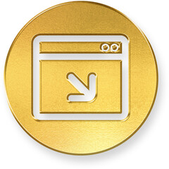 Shiny Gold Round Button with Metallic Browser Download Web 3D Render Icon