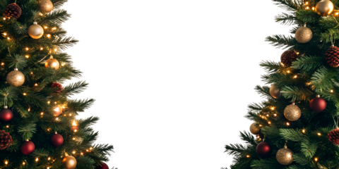 Christmas tree branches on top frame on white